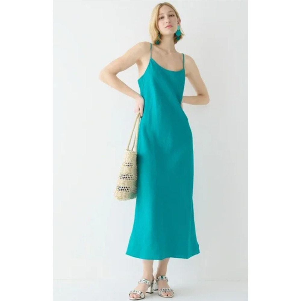 J Crew Gwyneth Linen Maxi Dress Womens 16T Green Coastal Minimal Beach NWT - Picture 2 of 16